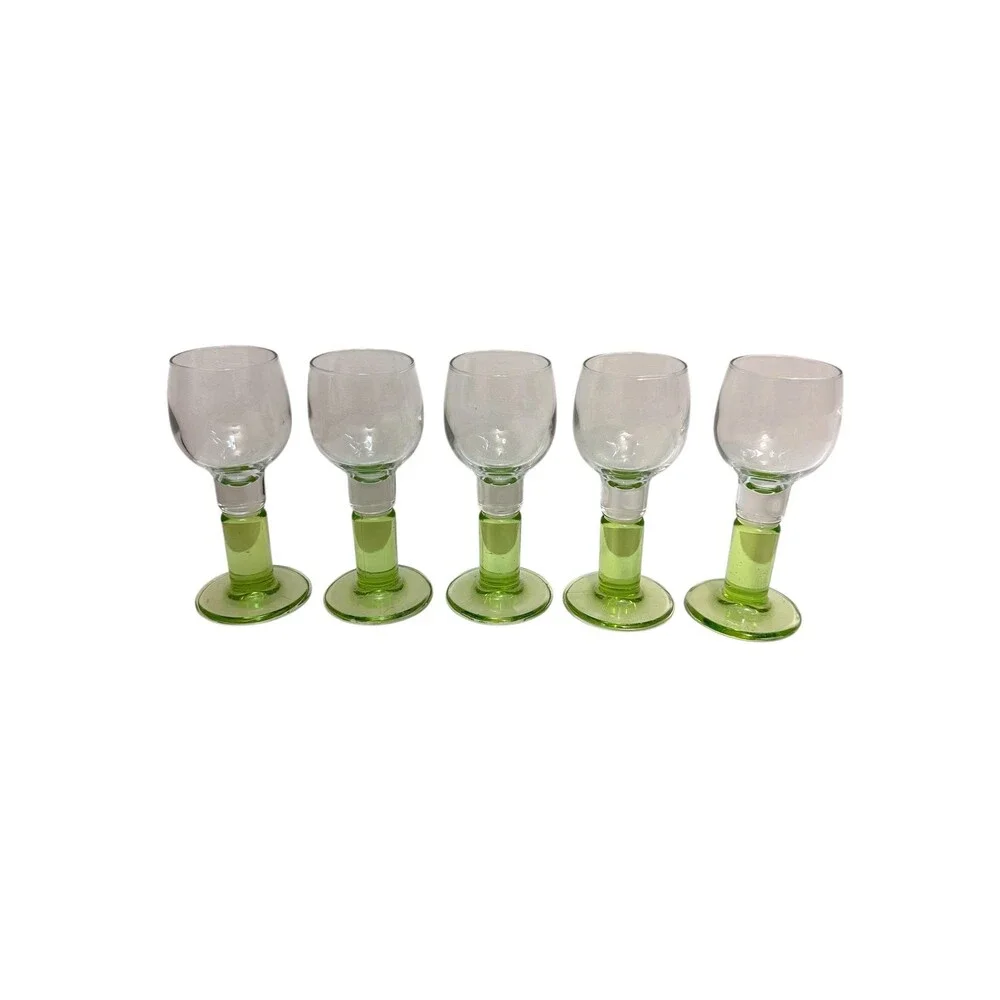 Vintage Bormioli Rocco Limoncino Glasses Set of 5 Italian Green Stem 2 oz
